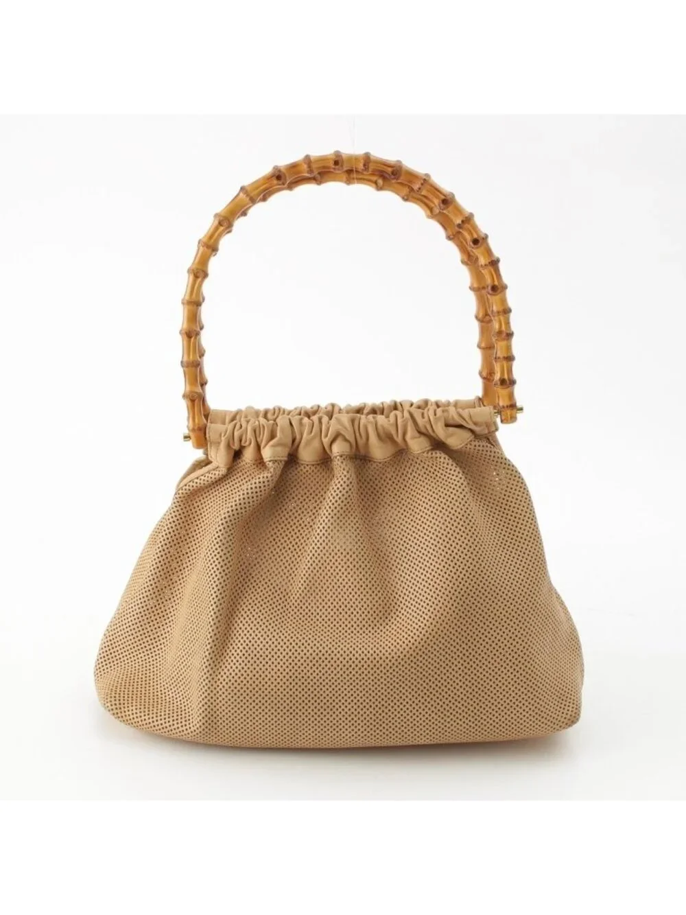 Gucci Bamboo Handle Perforated Leather Bucket with Handbag Pouch Beige - Picture 4 of 10